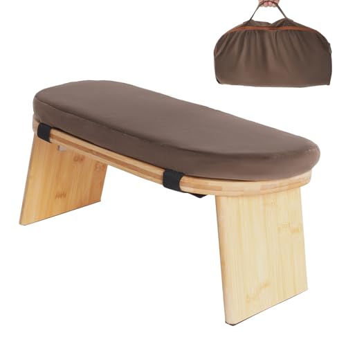 SanBouSi Meditationsbank klappbare Yoga Bench aus Bambus, 5° Neigungswinkel Ergonomischer Meditationshocker mit Bequemem Kissen, Tiefere & Längere Meditation von SanBouSi