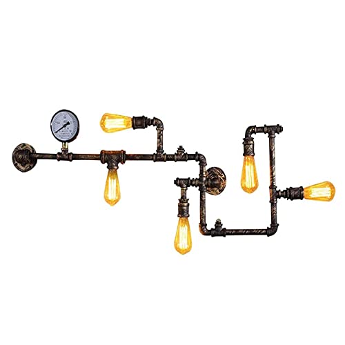 SanBouSi Retro Wandleuchte Industrie Wasserrohr Innen Wandlampe Vintage Water Pipe Leuchte Edison Lichtquellen Dekorative Manometer für Bar Café Treppe Gehweg Leuchten Länge: 75 cm von SanBouSi