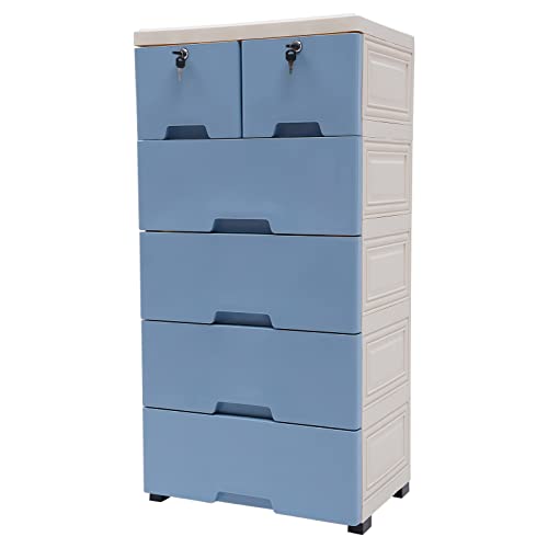 Schubladenschrank mit 6 Schubladen und Rollen Kommode Organizer, Schubladenbox Kunststoff Kleiderschrank Organizer Regal Aufbewahrungsbox Mit Schlüsseln von SanBouSi