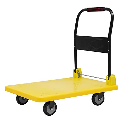 Transportwagen Klappbar Plattformwagen Bis 400 kg Tragkraft, Rollwagen Klappbar Transporthilfe mit Mute Rollen, Gelb von SanBouSi