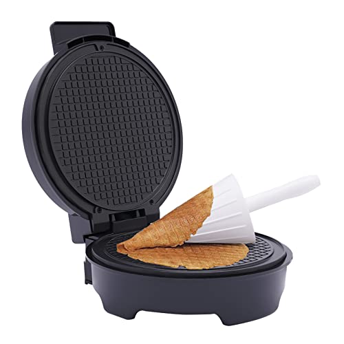 Waffeleisen Dünnes Eiswaffeleisen Elektrischer Waffel Kegelhersteller Antihaft Eisen Platte Backform Dessert Hörncheneisen Backfläche 20 cm mit Kegel Kontrollleuchte 1000W von SanBouSi