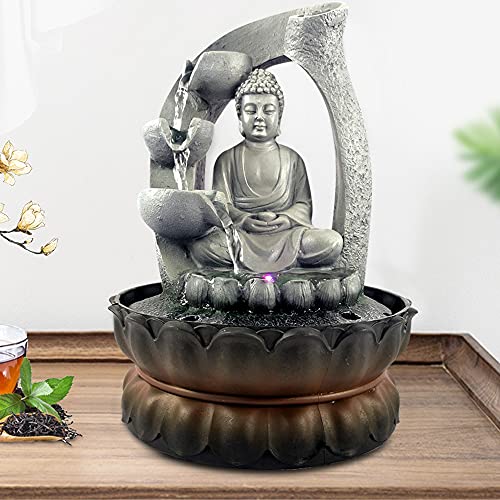 Zimmerbrunnen Buddha Dekoration Zen und Feng Shui Tischbrunnen mit LED-Beleuchtung, Kunstharz, Home Office Tischplatte Ornament, H28cm Zimmerbrunnen Buddha Dekoration Zen und Feng Shui Tischbrunnen mit LED-Beleuchtung, Kunstharz, Home Office Tischplatte Ornament, H28cm von SanBouSi