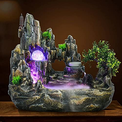Zimmerbrunnen Feng Shui Brunnen Pflanzen Springbrunnen Mit LED Kristallkugel und Zerstäuber Tischbrunnen mit Deko-Steingarten und Teich Wasserspiel Desktop Wasserfall von SanBouSi