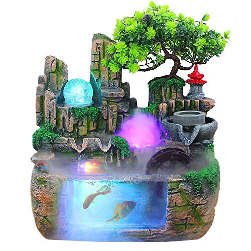 Zimmerbrunnen Feng Shui Brunnen Springbrunnen Steingarten Aquarium mit LED Kristallkugel und Zerstäuber Tischbrunnen Brunnen Wohnzimmer Dekoration von SanBouSi