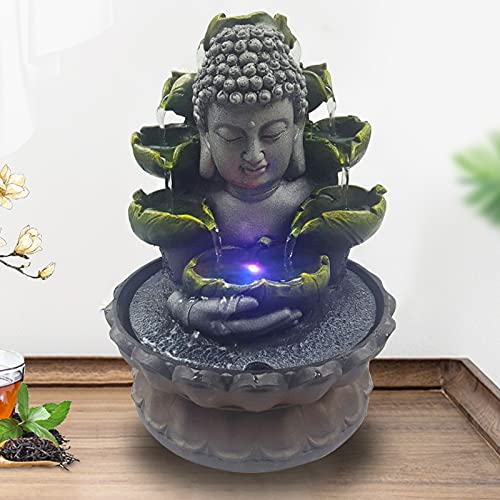 Zimmerbrunnen mit RGB Beleuchtung, Buddha Tisch Wasserfallbrunnen Fengshui Meditation Entspannende Innendekoration Für viel Glück zum Geschenk von SanBouSi