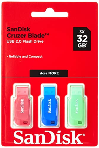 SanDisk 32GB Cruzer Blade USB Flash Drive , Blue/Pink/Green, 3count(Pack of 1) von SanDisk