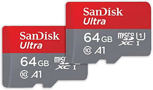 SanDisk Ultra microSDXC UHS-I-Speicherkarte 64 GB + SD-Adapter 2er-Pack (Für Smartphones und Tablets, A1, Class 10, U1, Full HD-Videos, bis zu 140 MB/s Lesegeschwindigkeit) von SanDisk