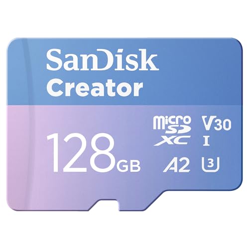 SanDisk Creator microSDXC UHS-I Speicherkarte 128 GB + Adapter (Für Smartphones, Kameras und Drohnen, 5.3K & 4K, A2, C10, V30, U3, bis zu 190 MB/s Übertragung, inkl. 3 Monate Adobe Lightroom) von SanDisk