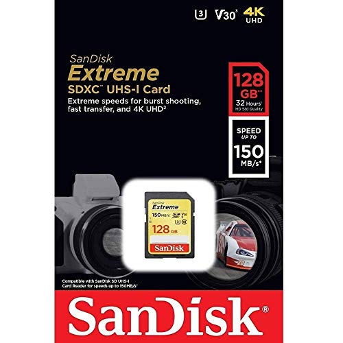 SanDisk Extreme SDXC Memory Card, Up to 150 MB/s, Class 10, U3, V30, 128 GB (Pack of 1) von SanDisk