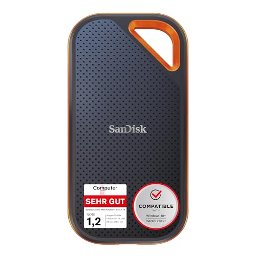 SanDisk Extreme PRO Portable SSD externe SSD 1 TB (externe Festplatte mit SSD Technologie 2,5 Zoll, 2000 MB/s Lesen und Schreiben, stoßfest, AES-Verschlüsselung, wasser- und staubfest) grau von SanDisk
