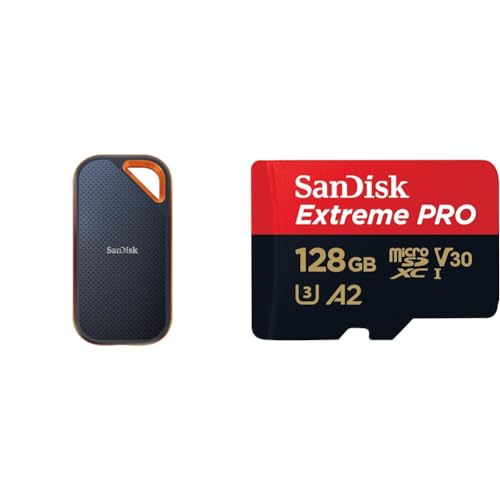 SanDisk Extreme PRO Portable SSD Externe SSD 2 TB & Extreme PRO microSDXC UHS-I Speicherkarte 128 GB + Adapter & RescuePRO Deluxe von SanDisk