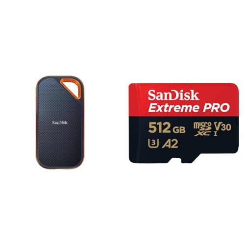 SanDisk Extreme PRO Portable SSD externe SSD 2 TB & Extreme PRO microSDXC UHS-I Speicherkarte 512 GB + Adapter & RescuePRO Deluxe von SanDisk