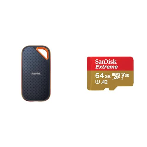SanDisk Extreme PRO Portable SSD externe SSD 2 TB & Extreme microSDXC UHS-I Speicherkarte 64 GB + Adapter von SanDisk