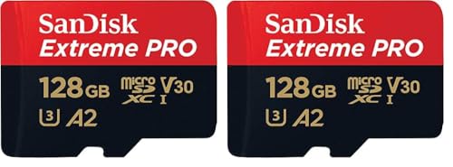 SanDisk Extreme PRO microSDXC UHS-I Speicherkarte 128 GB + Adapter & RescuePRO Deluxe (Für Smartphones, Actionkameras oder Drohnen, A2, Class 10, V30, U3, 200 MB/s Übertragung) (Packung mit 2) von SanDisk