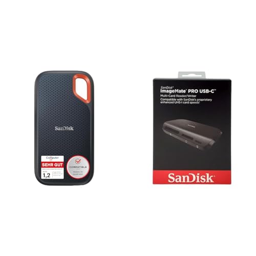 SanDisk Extreme Portable SSD 2 TB & Image Mate Pro USB-C Lese-/Schreibgerät Multi-Kartenlesegerät (für UHS-I-, UHS-II-, Non-UHS-, CompactFlash und microSD-Karten, USB 3.0) von SanDisk