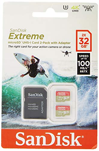 SanDisk Extreme 32 GB microSDhC Memory Card for Action Cameras and Drones with A1 App Performance up to 100 MB/s, Class 10, U3, V30 - Twin Pack SanDisk Extreme 32 GB microSDhC Memory Card for Action Cameras and Drones with A1 App Performance up to 100 MB/s, Class 10, U3, V30 - Twin Pack von SanDisk