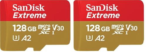 SanDisk Extreme microSDXC UHS-I Speicherkarte 128 GB für Actioncams und Drohnen + Adapter + RescuePRO Deluxe (bis zu 190 MB/s, A2, Class 10, U3, V30) (Packung mit 2) von SanDisk