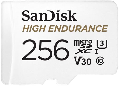 SanDisk High Endurance microSDXC Speicherkarte 256 GB + Adapter (Für Dash-Cams und private Überwachungskameras, 100 MB/s Lesen, V30 für Full-HD und 4K-Videos) von SanDisk