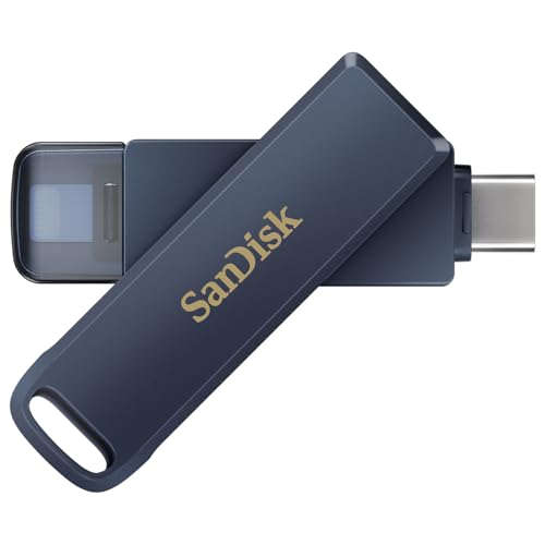 SanDisk Phone Drive 256 GB, Flash-Laufwerk 2-in-1, iPhone Speicher (Für iPhone, iPad, PC & Mac, Automatisches Backup, Lightning und USB Type-C Anschluss, Passortschutz, Verschlüsselung) Metallic Sky von SanDisk