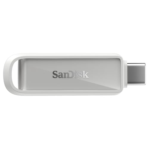 SanDisk Phone Drive mit USB Type-C 128 GB (Flash-Laufwerk für Smartphones, Tablets und Computer, 150 MB/s Lesen, Schlüsselring-Öse zur Mitnahme, 1 Jahr RescuePRO Deluxe-Software) - Arctic White von SanDisk
