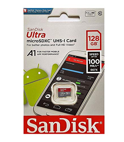 SanDisk Ultra 128GB microSDXC Speicherkarte bis zu 100 MB/Sek, Class 10, U1, A1, SDSQUAR-128G-GN6MN Grau, Rot von SanDisk