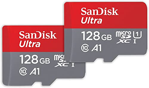 SanDisk Ultra microSDXC UHS-I-Speicherkarte 128 GB + SD-Adapter 2er-Pack (Für Smartphones und Tablets, A1, Class 10, U1, Full HD-Videos, bis zu 140 MB/s Lesegeschwindigkeit) 10 Jahre Garantie von SanDisk