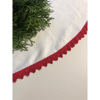 Handgemachter Weißer Weihnachtsbaum-Leinenrock Sackverschluss Aus Sackleinen Handgemachter Weißer Weihnachtsbaum-Leinenrock Sackverschluss Aus Sackleinen von SanFabric