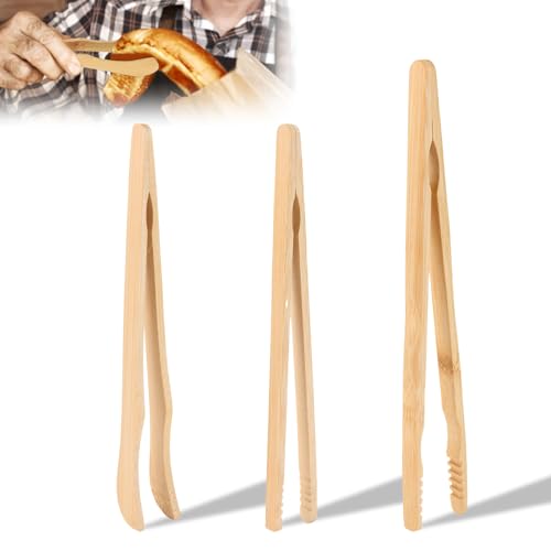 SanFu Set mit 3 Holzzange Toasterzangen, Grillzange Holz, Grillzange Lang,18–20 cm, Bambus-Küchenzangen, Zange Küche, ideal für Toaster, Obst, Brot und Gurken von SanFu