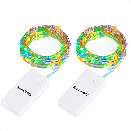 SanGlory 9.8 Ft/3M 30er LED-Lichterkette Batteriebetrieben Bunt, 2 Stück USB Wiederaufladbares Silberdraht Wasserdicht lichterketten für Party Fest Beleuchtungdeko von SanGlory