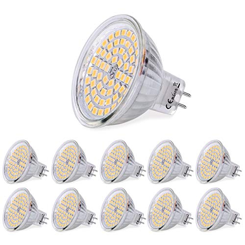 SanGlory 10 Stück MR16 GU5,3 LED Lampen 5W 380 Lumen 3000K Warmweiß Ersetzt für 50W Halogen 60 * 2835 SMD LED Leuchtmittel Energiesparlampe Abstrahlwinkel 120º AC/DC 12V von SanGlory