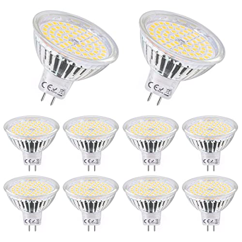 SanGlory 10 Stück MR16 GU5.3 LED Lampen 5W 380 Lumen MR16 Spotlights Neutralweiß 4000K Ersetzt für 50W Halogenlampe, Energiesparlampe GU5,3 LED Leuchtmittel Abstrahlwinkel 120º, AC/DC 12V von SanGlory