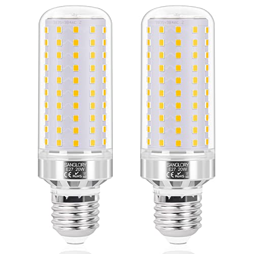 SanGlory 20W E27 LED Lampe Warmweiß Mais Birne 3000K, 2150LM Ersetzt Glühbirnen 180W, Energiesparlampe Maiskolben Leuchtmittel, Beleuchtung Nicht Dimmbar, 2er Pack von SanGlory