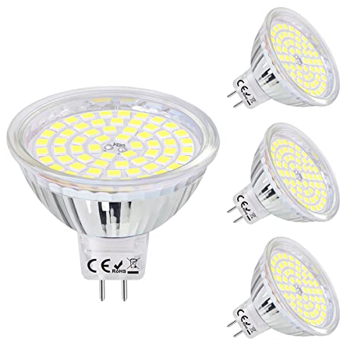 SanGlory 4 Stück MR16 LED Kaltweiss GU5.3 LED Lampen 5W Ersatz für 50W Halogenstrahler, 380lm MR16 GU5.3 LED Spot Birne, 120°Abstrahwinkel Leuchtmittel, AC/DC 12V, Kaltweiß 6000K, Nicht Dimmbar von SanGlory