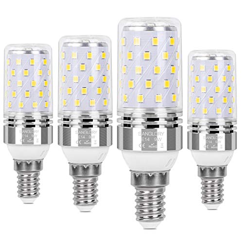 SanGlory 4er Pack E14 LED Lampen, 9W 950LM Kaltweiß 6000K E14 LED Maiskolben ersatz 80W E14 Halogenlampe, Energiesparlampe E14 Mais Birne, Kleine Edison-Schraube Kerze Licht E14 Nicht Dimmbar von SanGlory