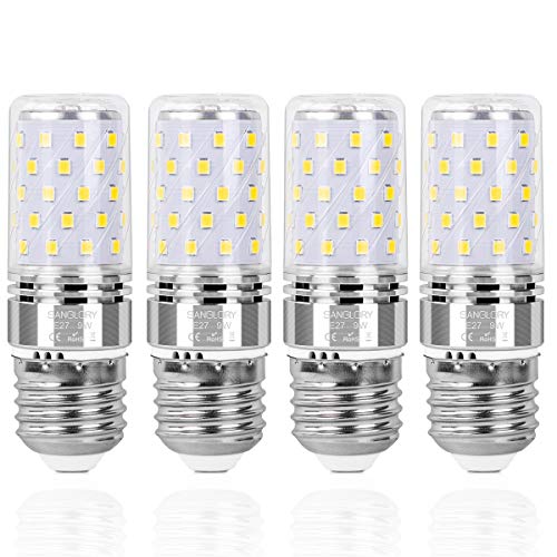 SanGlory 4er Pack E27 LED Lampen, 9W 950LM Kaltweiß 6000K E27 LED Maiskolben ersatz 80W E27 Halogenlampe, Energiesparlampe E27 Mais Birne, Kleine Edison-Schraube Kerze Licht E27 Nicht Dimmbar von SanGlory