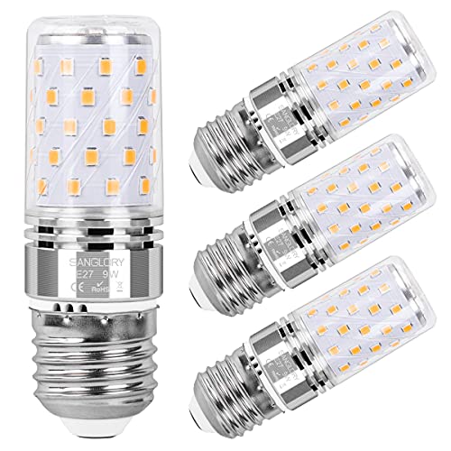 SanGlory 4er Pack E27 LED Lampen, 9W 950LM Warmweiss 2700K E27 LED Maiskolben ersatz 80W E27 Halogenlampe, Energiesparlampe E27 Mais Birne, Kleine Edison-Schraube Kerze Licht E27 Nicht Dimmbar von SanGlory