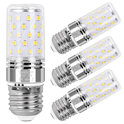 SanGlory 9W E27 LED Leuchtmittel, 80W Glühlampe ersetzt, Tageslichtweiß Glühbirne E27 5000K, 950LM E27 LED Lampe Maiskolben Nicht Dimmbar, 4er Pack von SanGlory