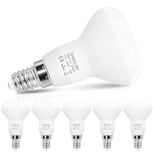 SanGlory E14 LED Lampe Warmweiss 5Watt, 510 Lumen pro Reflektorlampe, entspricht 40Watt Glühlampe, 2700K, R50 E14 LED-Strahler, 120° Abstrahlwinkel, E14 LED Leuchtmittel, Nicht Dimmbar, 6er Pack von SanGlory