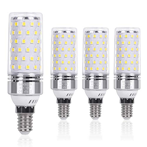 SanGlory E14 LED Mais Glühbirnen 12W, entspricht 100W Glühlampe Nicht dimmbar 6000K Kaltweiß E14 Maiskolben, 1350Lm Energiesparlampe Kleine Edison-Schraube Kerze Leuchtmittel (4er-Pack) von SanGlory