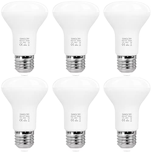 SanGlory E27 LED Lampe, 7W 810 Lumen LED Leuchtmittel E27, 4000K Neutralweiß ersetzt 60W Glühbrine, Reflektorlampe R63 E27 LED Strahler, R63 Edison Birne, Nicht Dimmbar, 6er Pack von SanGlory