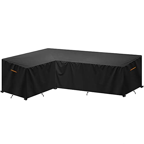 SanGlory Gartenmöbel Abdeckung für L-Form Sofas (Linke Kurz-Rechte Lang) Ecksofa Abdeckplane mit Belüftungsöffnungen, Wasserdicht Lounge Abdeckung Loungemöbel Abdeckhaube 210x270x85x65/90cm von SanGlory