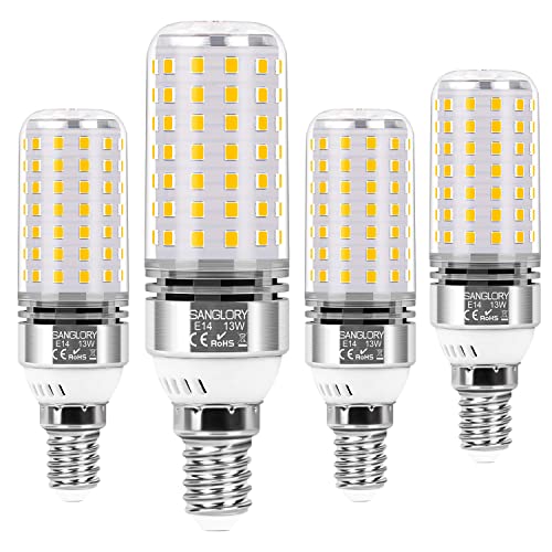 SanGlory Glühbirne E14 LED Warmweiß, 13W LED Lampe E14 3000K, LED Birnen E14 Leuchtmittel, 1400 Lumen, ersatz 100W Glühlampe, E14 LED Mais Birne Nicht Dimmbar, AC175-265V, 4er-Pack von SanGlory