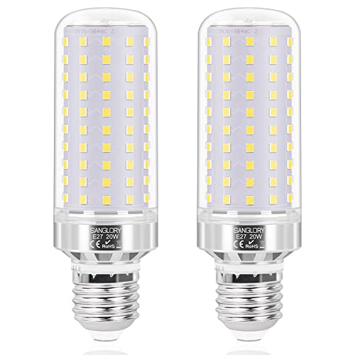 SanGlory LED E27 20W Glühbirne E27 Kaltweiß 6000K, 2150LM, ersetzt 180W Glühlampe, Edison Schraube E27 LED Birne, LED Leuchtmittel E27 Maiskolben Led Lampe, Nicht Dimmbar, 2er Pack von SanGlory