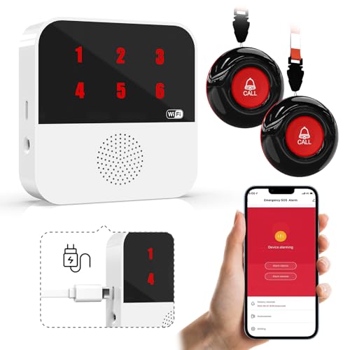 SanJie WiFi Smart Senioren Notruf SOS Notrufknopf,Hausnotruf Senioren Notfallknopf Alert System für ältere Patienten Behinderte,2 Notrufknopf 1 Empfänger (Nur 2.4GHz Wi-Fi) von SanJie