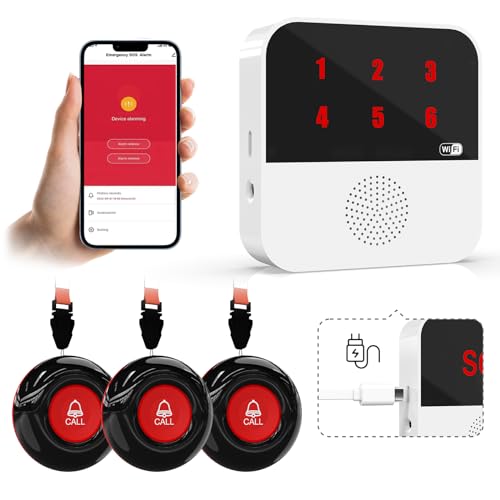WiFi Caregiver Pager System Life Alert Systems für Senioren Keine monatliche Gebühr Call Bell für Patienten zu Hause Sturzalarmgeräte für ältere Menschen 3 SOS-Ruftasten 1 Empfänger von SanJie