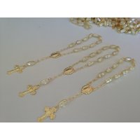 100 Taufe Zugunsten Elfenbein Faux Perlen Reis Geformt/Silber Oder Vergoldet Jahrzehnte/Mini Rosenkranz/Kommunion Gunst Recuerdos De Bautizo von SanJoaquinCreations