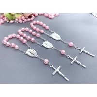 30 Pc Taufe Begünstigt Rosa Und Silber /Communion Begünstigte/Mini Rosenkränze/Finger Kleine Runde Perlen von SanJoaquinCreations