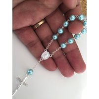40 Taufe Begünstigte Licht Blau Kristall Runde Perlen/Gefälligkeiten/Kommunion Gunst Mini Rosenkranz Blau Kommunion von SanJoaquinCreations