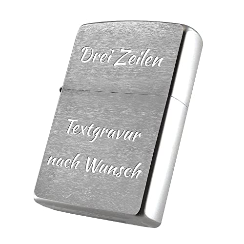 Zippo Benzinfeuerzeug Chrome Brushed mit Gravur (3 Zeilen Text) - personalisiertes Benzinfeuerzeug als Geschenk für Papa, Freund oder Mann zum Vatertag, Valentinstag oder Weihnachten von SanJuve