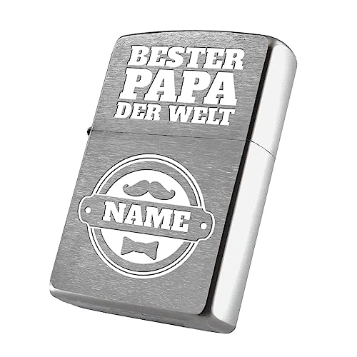 Zippo Feuerzeug inkl. Gravur nach Wunsch - personalisiertes Benzinfeuerzeug als Geschenk für Papa, Freund oder Mann zum Vatertag, Valentinstag oder Weihnachten (Bester Papa) von SanJuve